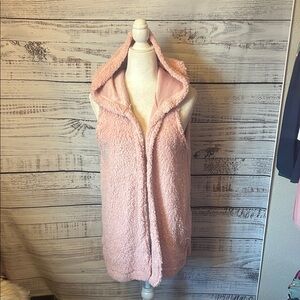 Pink Fuzzy Sleeveless hooded Vest size medium